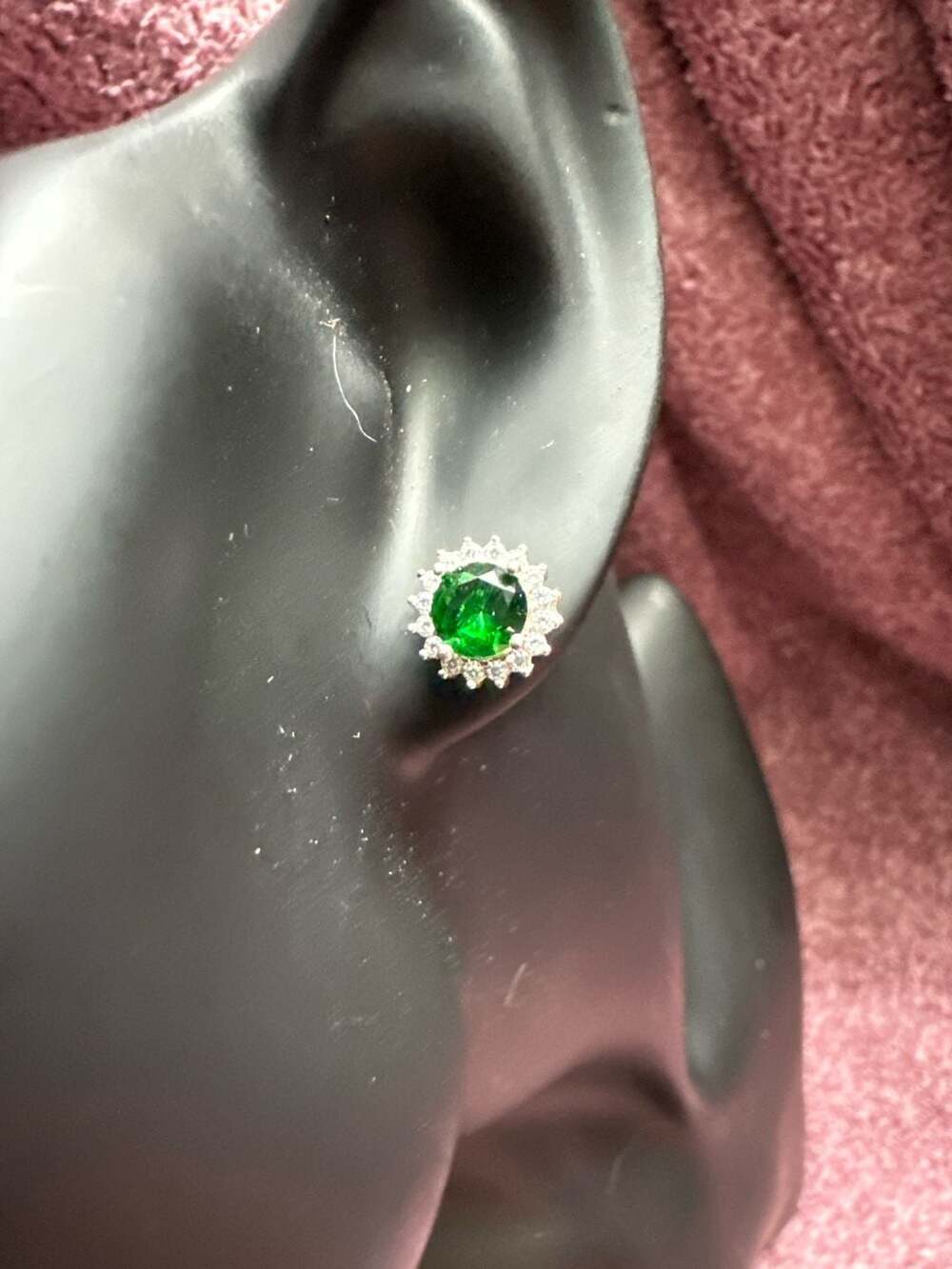 Sterling Silver Simulated Emerald and Cubic Zirconia Halo Stud Earrings
